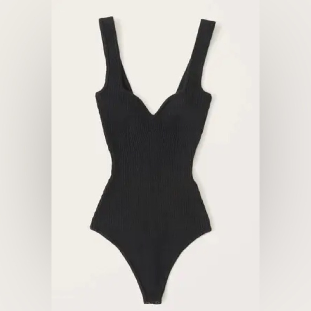 Abercrombie & Fitch Black Ribbed Scoop Neck Bodysuit